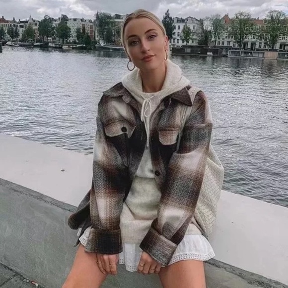 Fall Plaid Flannel Oversized Shacket Shirt Jacket - Picture 6 of 13